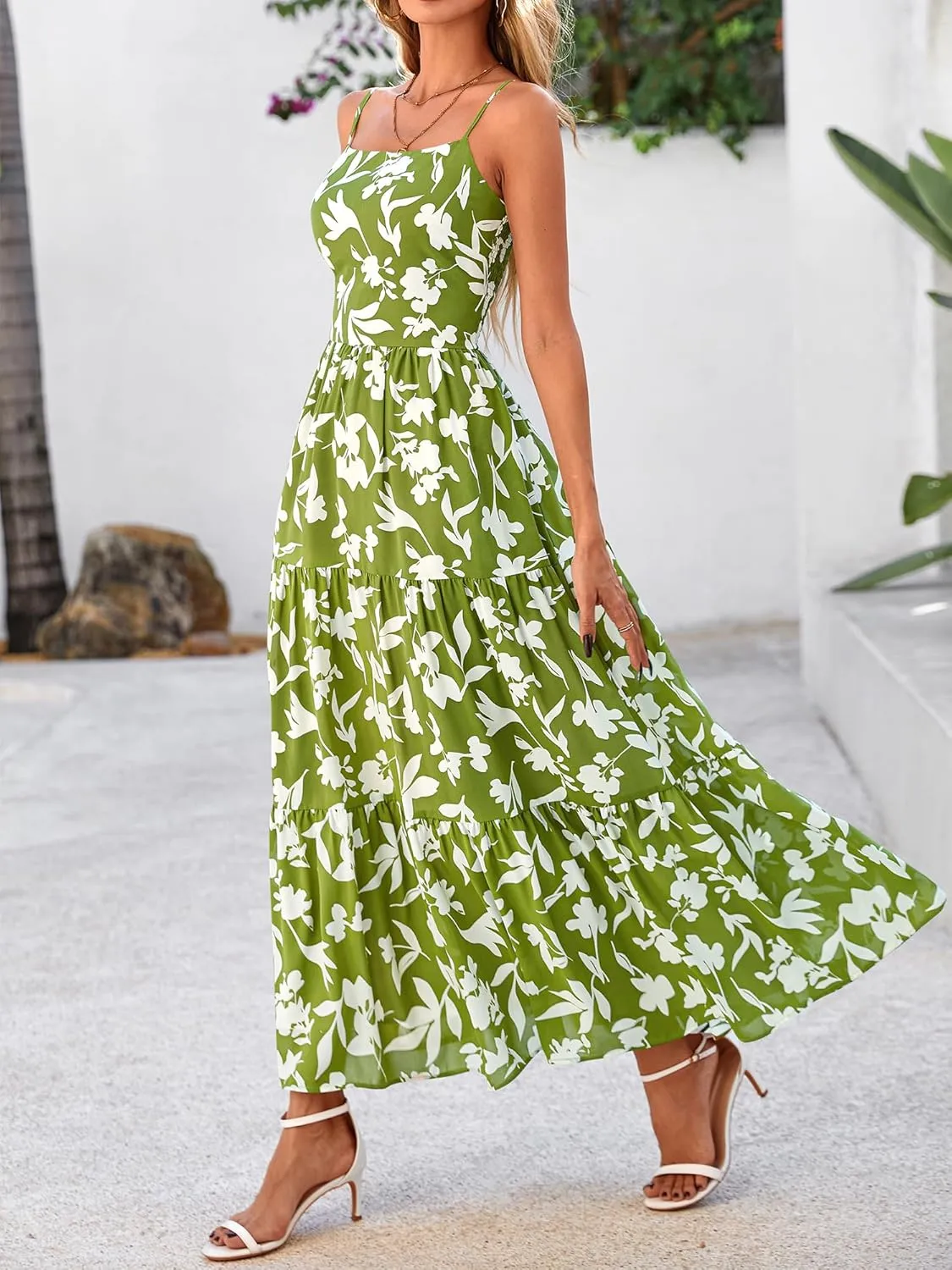NOLLSOM Women's Summer Dress 2025 Casual Floral Boho Maxi Dresses Sleeveless Spaghetti Strap Long Beach Sun Dresses
