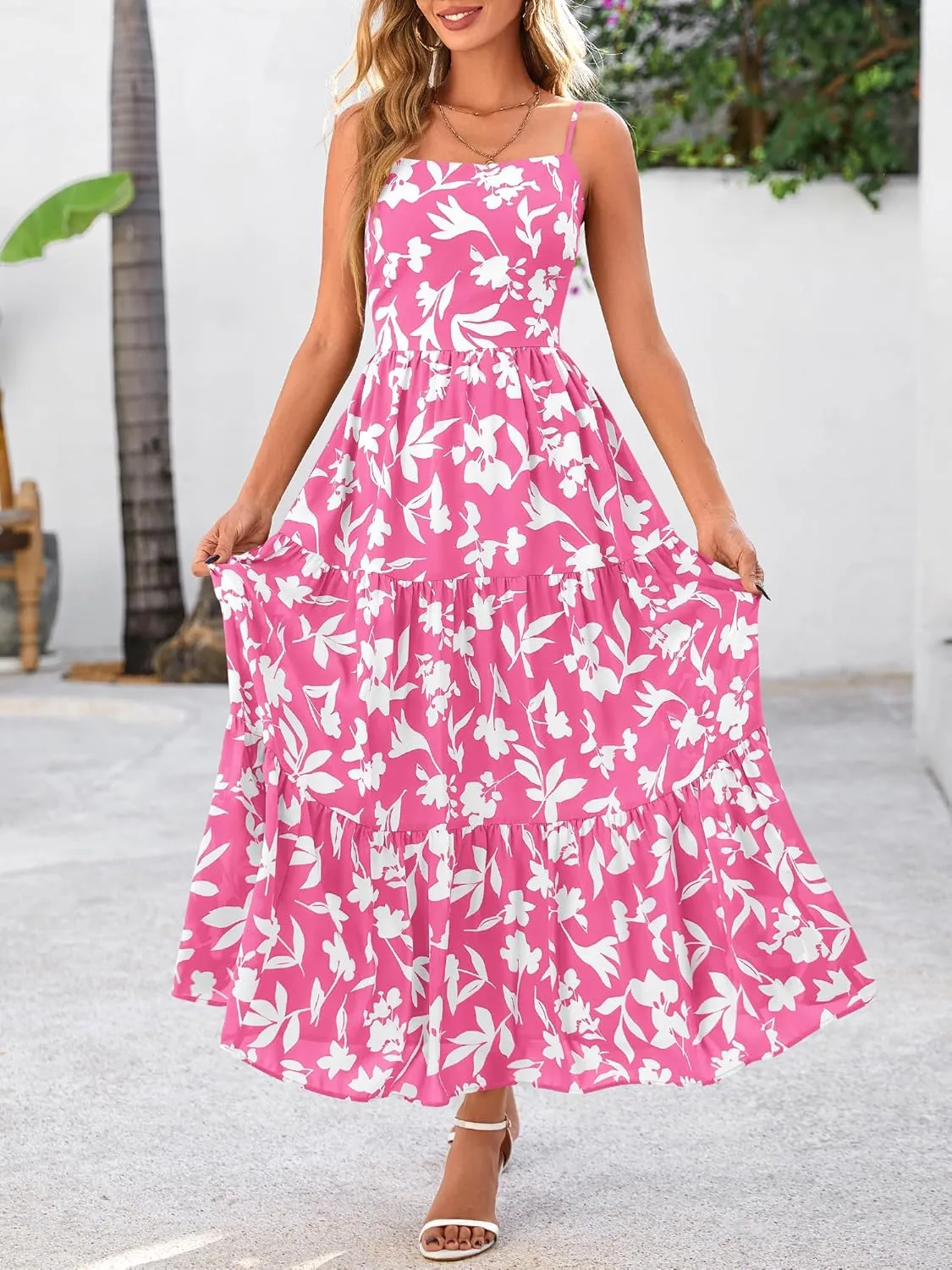 NOLLSOM Women's Summer Dress 2025 Casual Floral Boho Maxi Dresses Sleeveless Spaghetti Strap Long Beach Sun Dresses