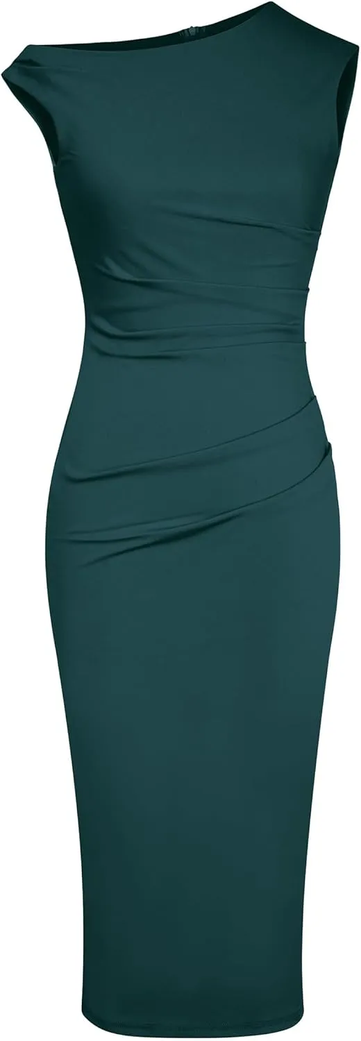 Nova In Sky Women's 2025 Summer Bodycon Midi Dress One Shoulder Wear to Work Ruched Slit Formal Cocktail Wedding Guest Dress