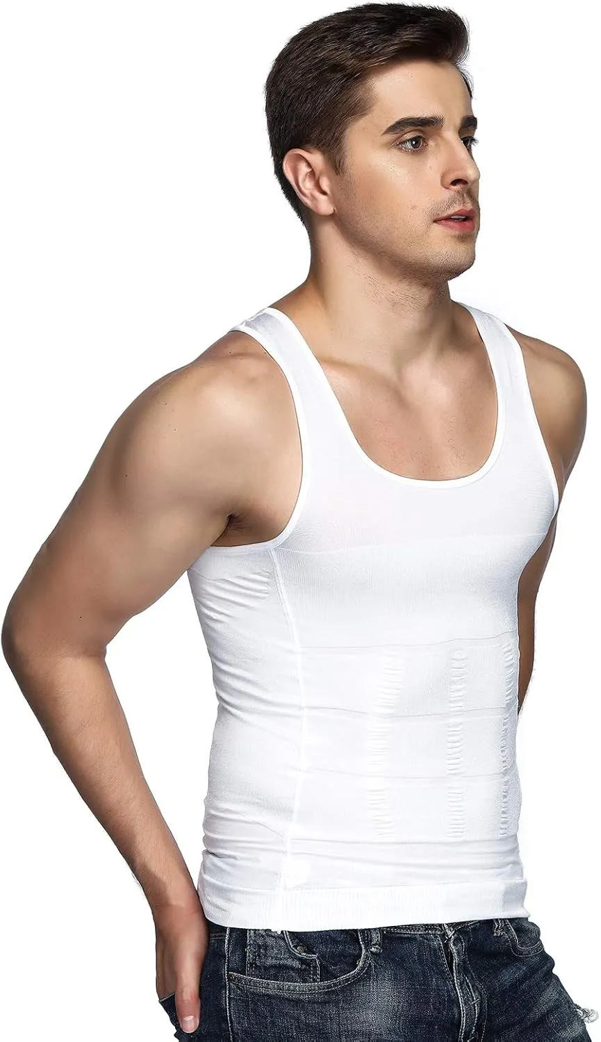 Odoland Mens 5 Pack Body Shaper Slimming Tummy Vest Thermal Compression Shirt Tank Top Shapewear