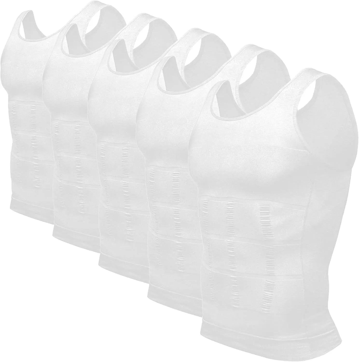 Odoland Mens 5 Pack Body Shaper Slimming Tummy Vest Thermal Compression Shirt Tank Top Shapewear
