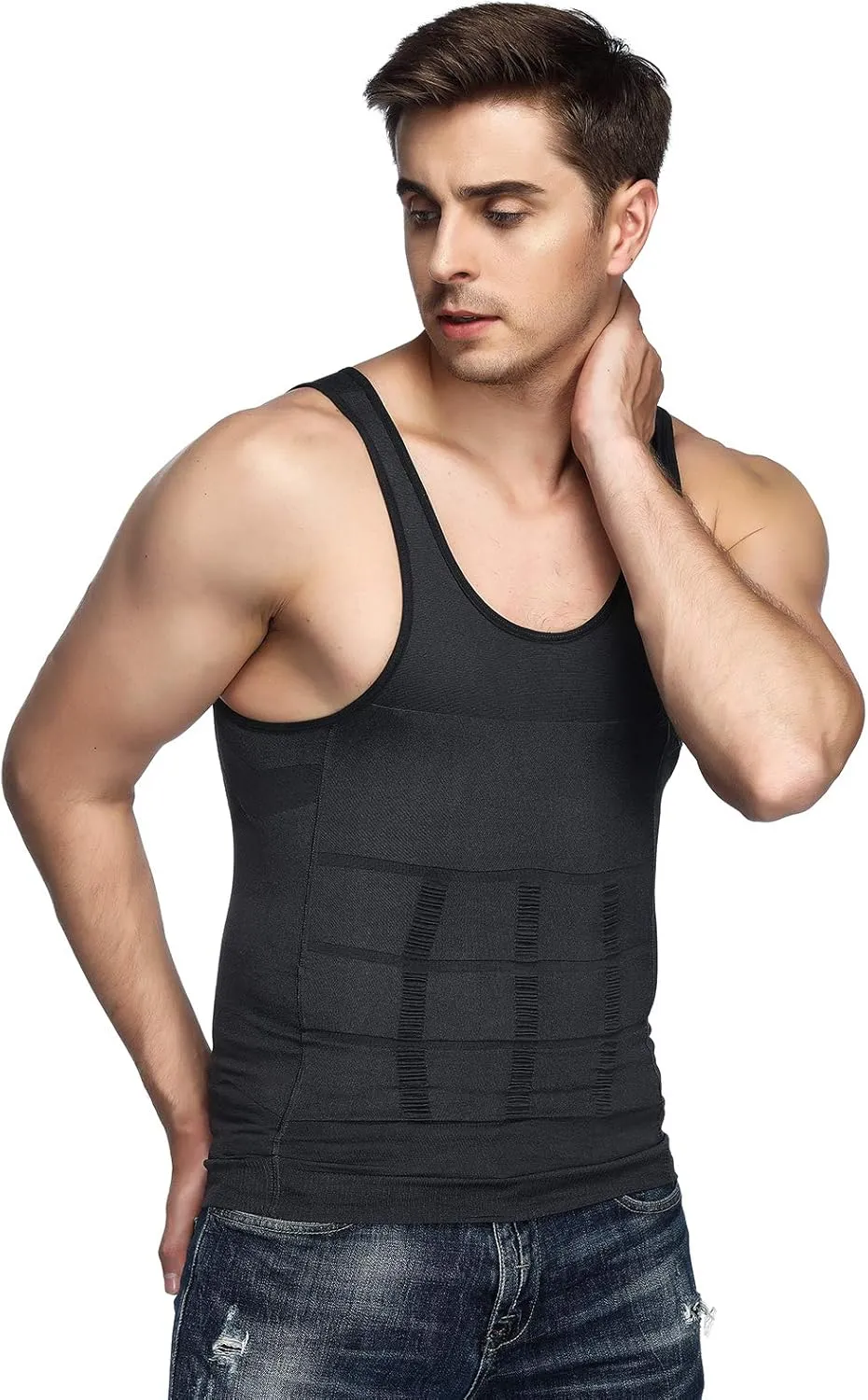 Odoland Mens 5 Pack Body Shaper Slimming Tummy Vest Thermal Compression Shirt Tank Top Shapewear