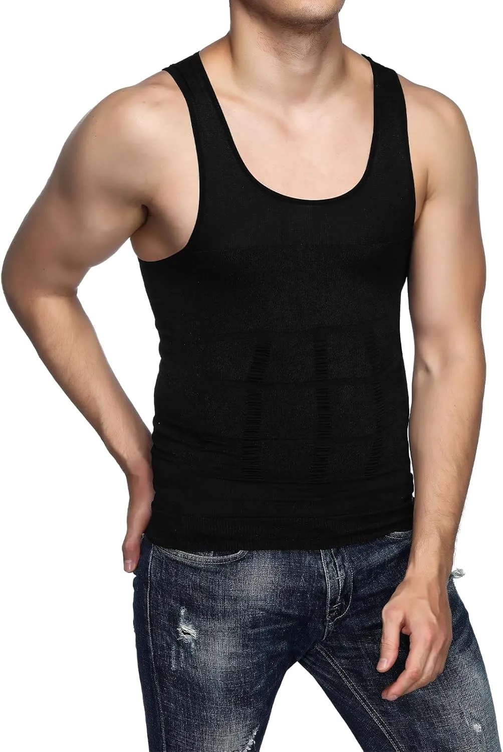 Odoland Mens 5 Pack Body Shaper Slimming Tummy Vest Thermal Compression Shirt Tank Top Shapewear
