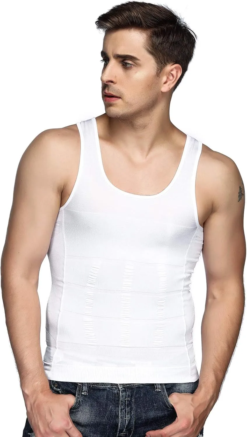Odoland Mens 5 Pack Body Shaper Slimming Tummy Vest Thermal Compression Shirt Tank Top Shapewear