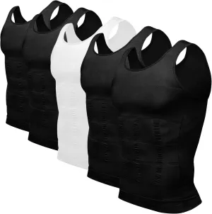 Odoland Mens 5 Pack Body Shaper Slimming Tummy Vest Thermal Compression Shirt Tank Top Shapewear