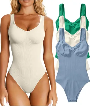 OQQ Women's 3 Piece Bodysuits Sexy Ribbed Sleeveless Shapewear Tank Tops 2025 Summer Leotard