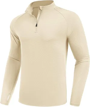 PINSPARK UV Long Sleeve Shirt for Men Quarter Zip Pullover Lightweight Rash Guard with Thumb Hole Quick Dry Workout Shirts
