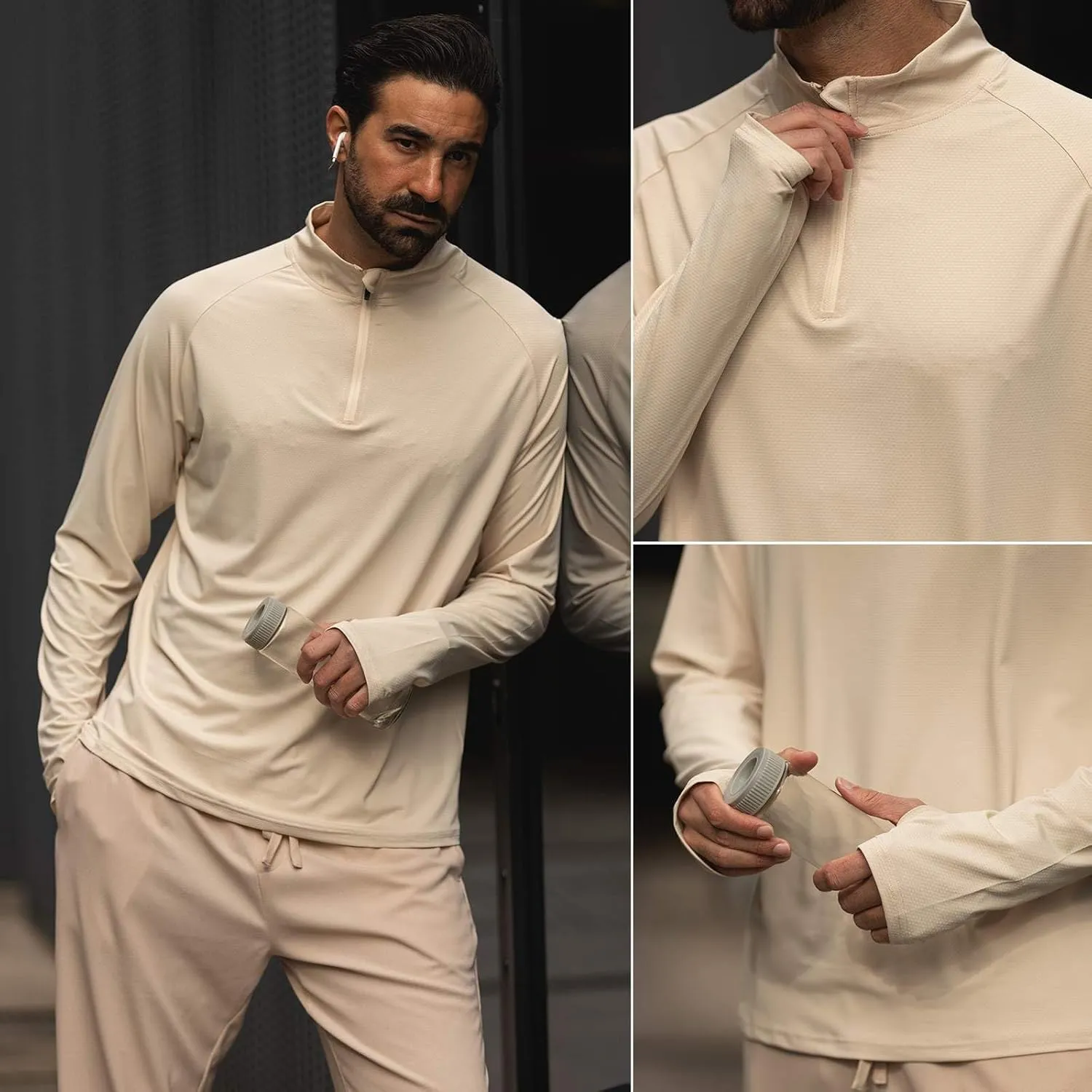 PINSPARK UV Long Sleeve Shirt for Men Quarter Zip Pullover Lightweight Rash Guard with Thumb Hole Quick Dry Workout Shirts