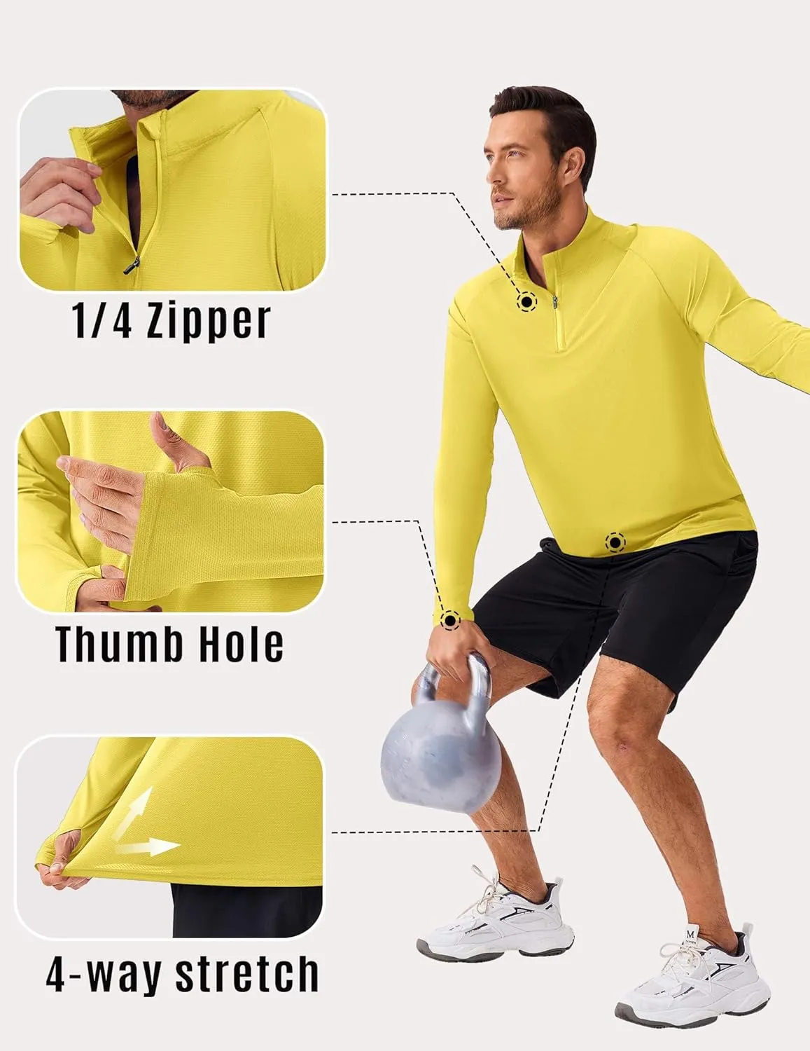 PINSPARK UV Long Sleeve Shirt for Men Quarter Zip Pullover Lightweight Rash Guard with Thumb Hole Quick Dry Workout Shirts