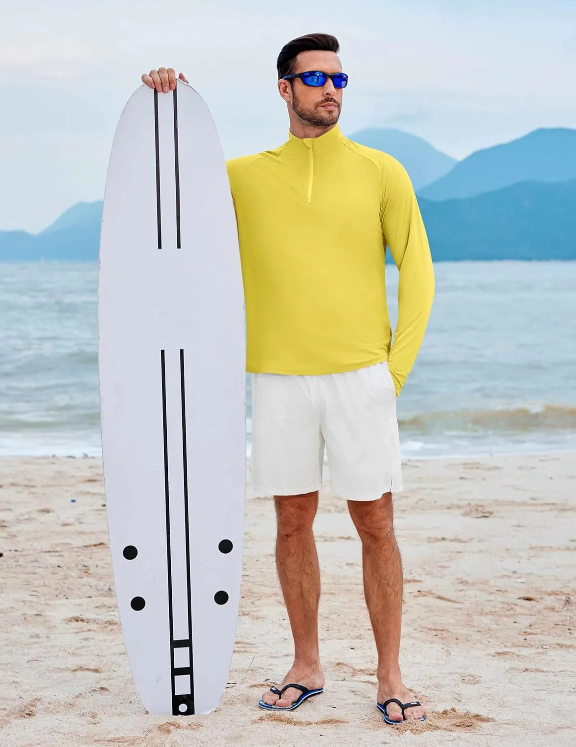 PINSPARK UV Long Sleeve Shirt for Men Quarter Zip Pullover Lightweight Rash Guard with Thumb Hole Quick Dry Workout Shirts