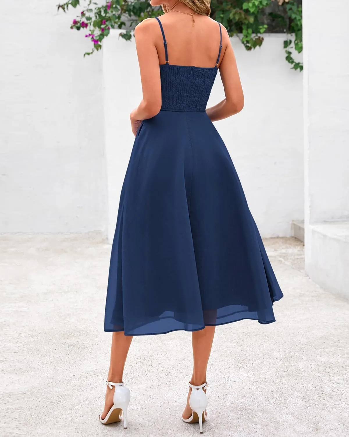 PRETTYGARDEN Womens Summer Dresses 2025 Spaghetti Strap Sleeveless Smocked Flowy Midi Wedding Guest Dress with Pockets
