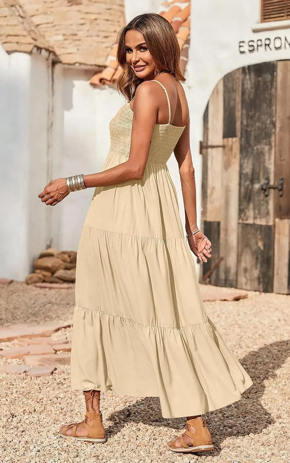 PRETTYGARDEN Women's Summer Maxi Dress 2025 Casual Boho Sleeveless Spaghetti Strap Smocked Tiered Long Beach Sundresses