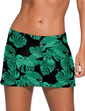 REKITA Women Swim Skirt Solid Color Waistband Skort Bikini Bottom