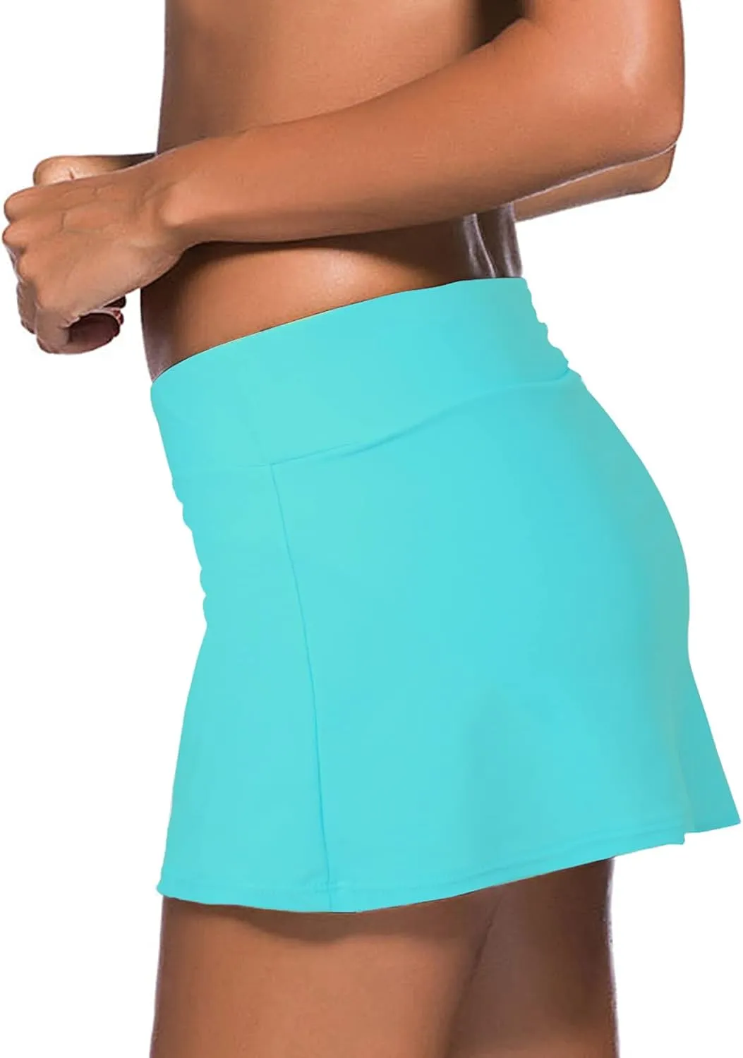 REKITA Women Swim Skirt Solid Color Waistband Skort Bikini Bottom