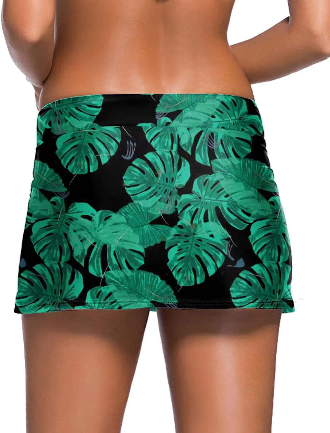 REKITA Women Swim Skirt Solid Color Waistband Skort Bikini Bottom