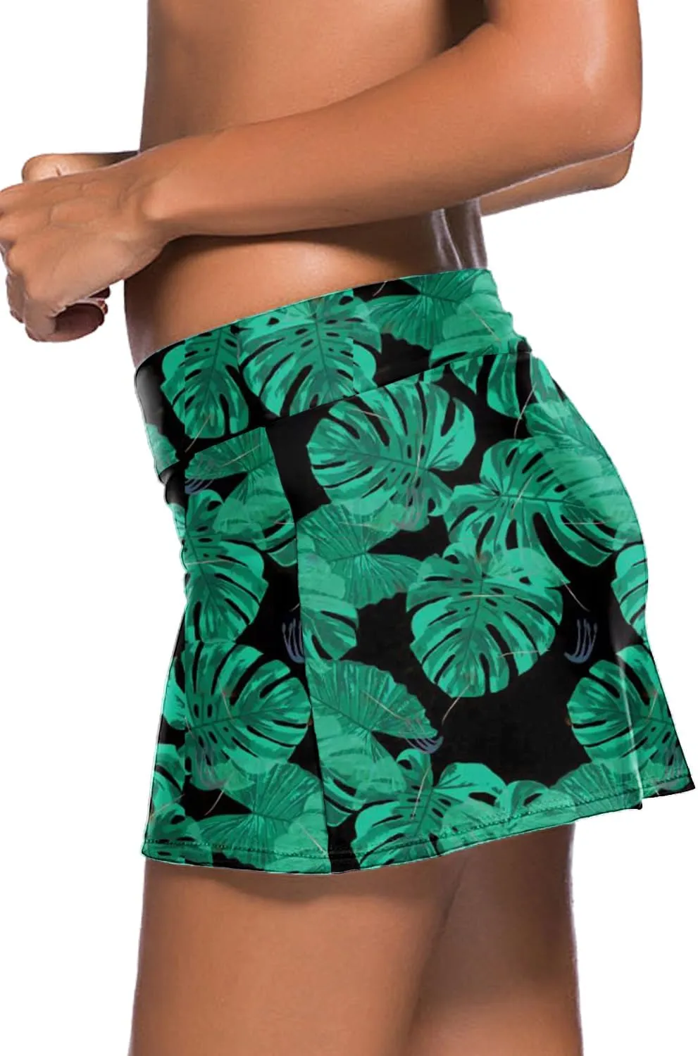 REKITA Women Swim Skirt Solid Color Waistband Skort Bikini Bottom