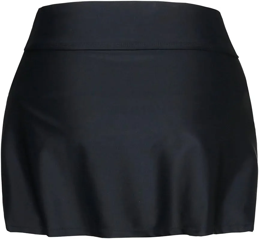 REKITA Women Swim Skirt Solid Color Waistband Skort Bikini Bottom