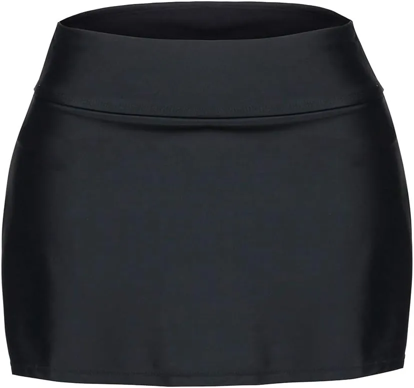 REKITA Women Swim Skirt Solid Color Waistband Skort Bikini Bottom