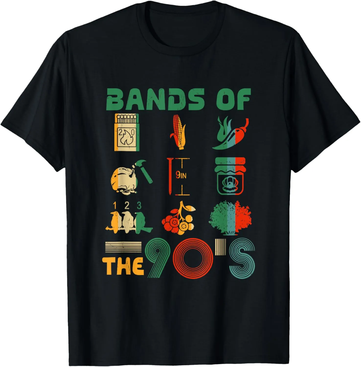 Retro Popular Music Bands of the 90s Funny Vintage Rock Band T-Shirt