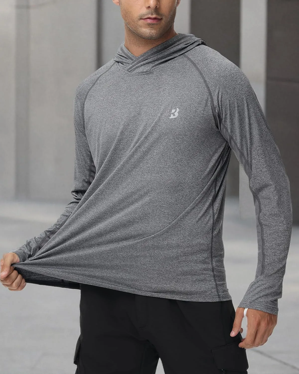 Roadbox Mens UPF 50  Fishing Shirts, Long Sleeve UV Sun Hoodie, Hiking Running Swim Athletic Workout Shirt