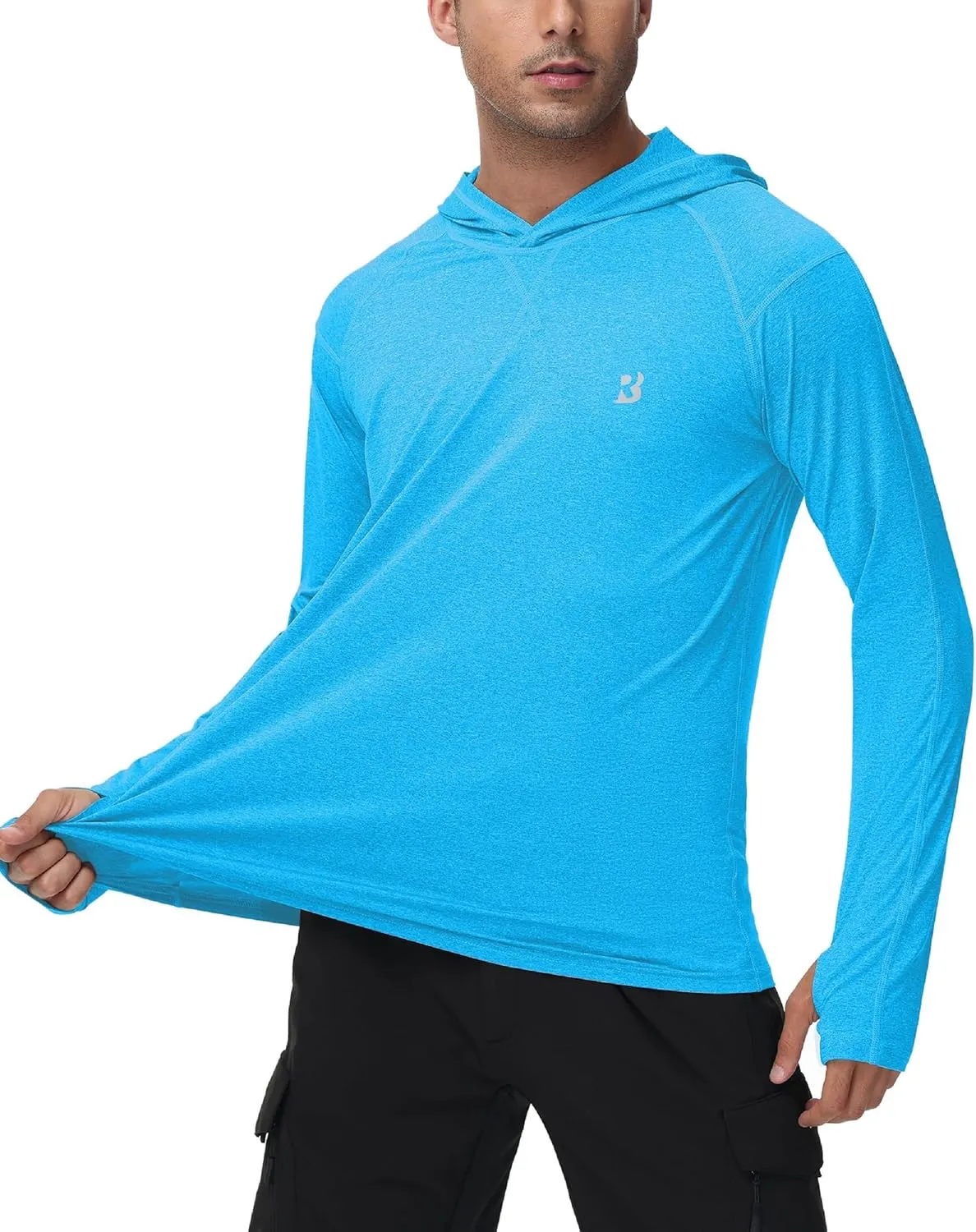 Roadbox Mens UPF 50  Fishing Shirts, Long Sleeve UV Sun Hoodie, Hiking Running Swim Athletic Workout Shirt