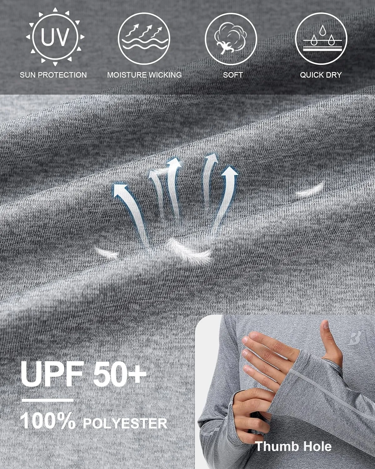 Roadbox Mens UPF 50  Fishing Shirts, Long Sleeve UV Sun Hoodie, Hiking Running Swim Athletic Workout Shirt