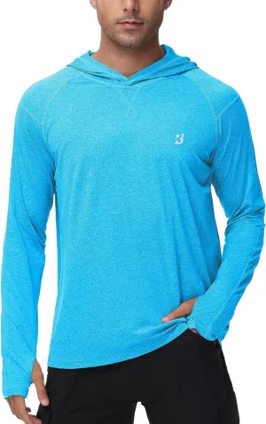Roadbox Mens UPF 50  Fishing Shirts, Long Sleeve UV Sun Hoodie, Hiking Running Swim Athletic Workout Shirt