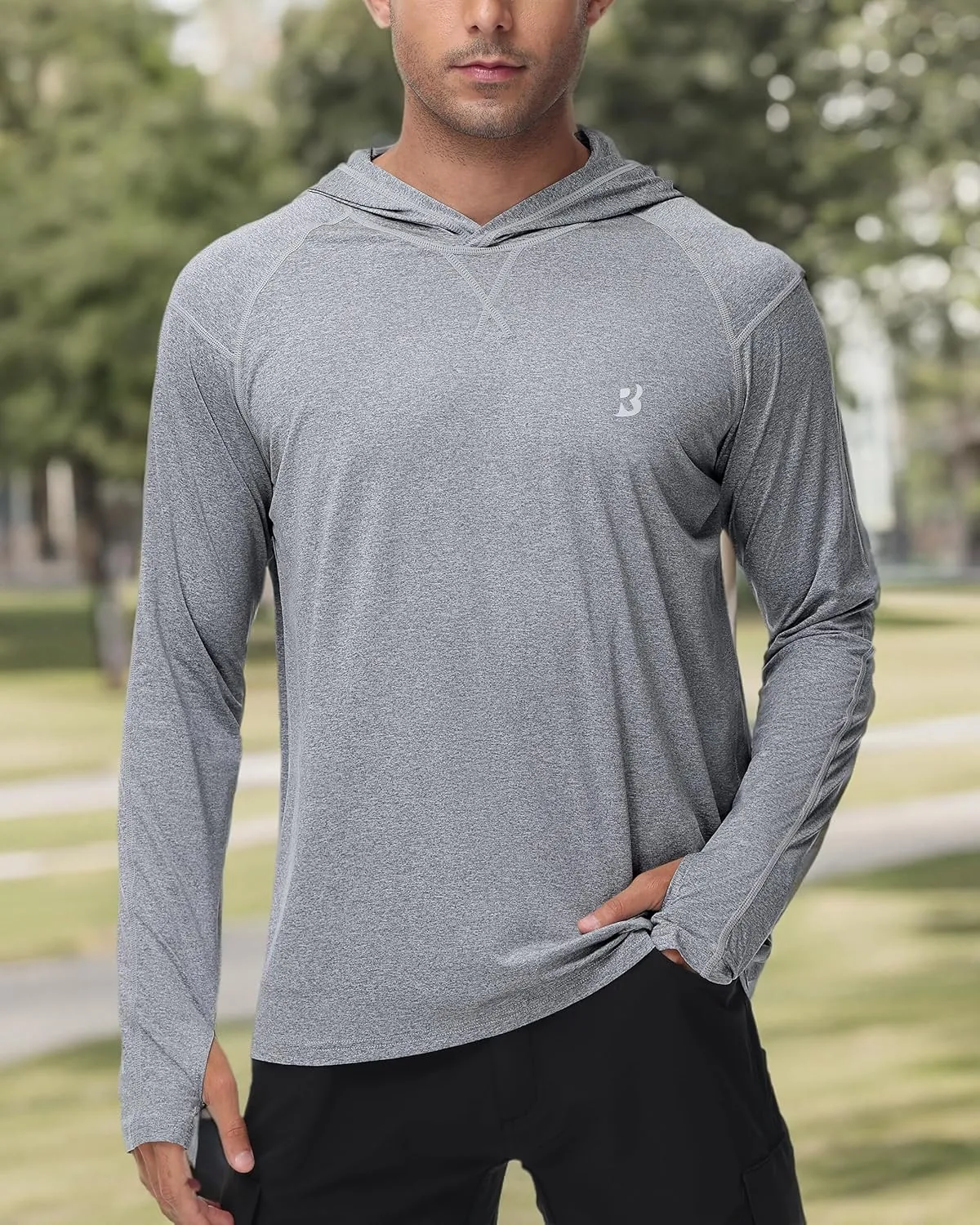 Roadbox Mens UPF 50  Fishing Shirts, Long Sleeve UV Sun Hoodie, Hiking Running Swim Athletic Workout Shirt