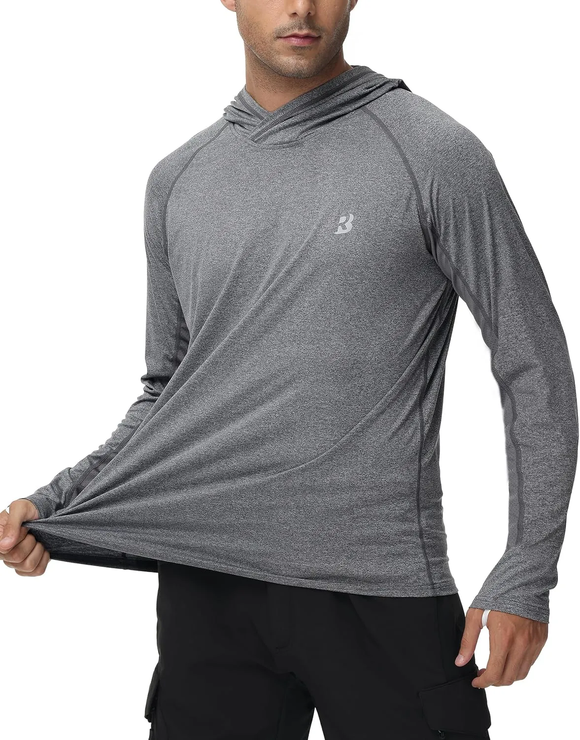 Roadbox Mens UPF 50  Fishing Shirts, Long Sleeve UV Sun Hoodie, Hiking Running Swim Athletic Workout Shirt
