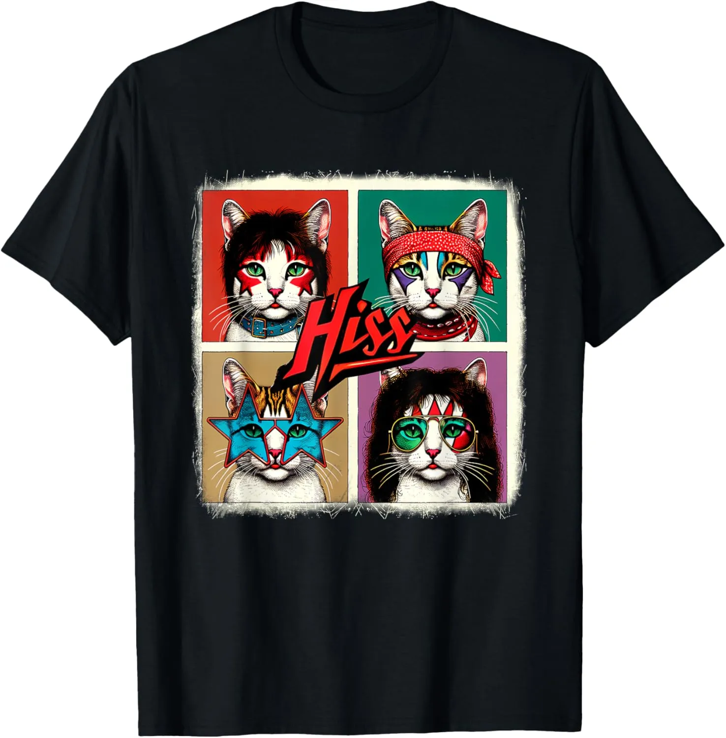 Rock Band Retro Cat Music Concert Band 70s 09S0SR T-Shirt