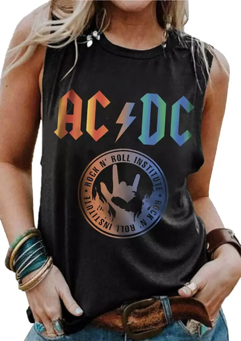 Rock N' Roll Institute Tank Top for Women Retro Country Music Shirt Rock Concert Band Tees Cool Graphic Sleeveless Top