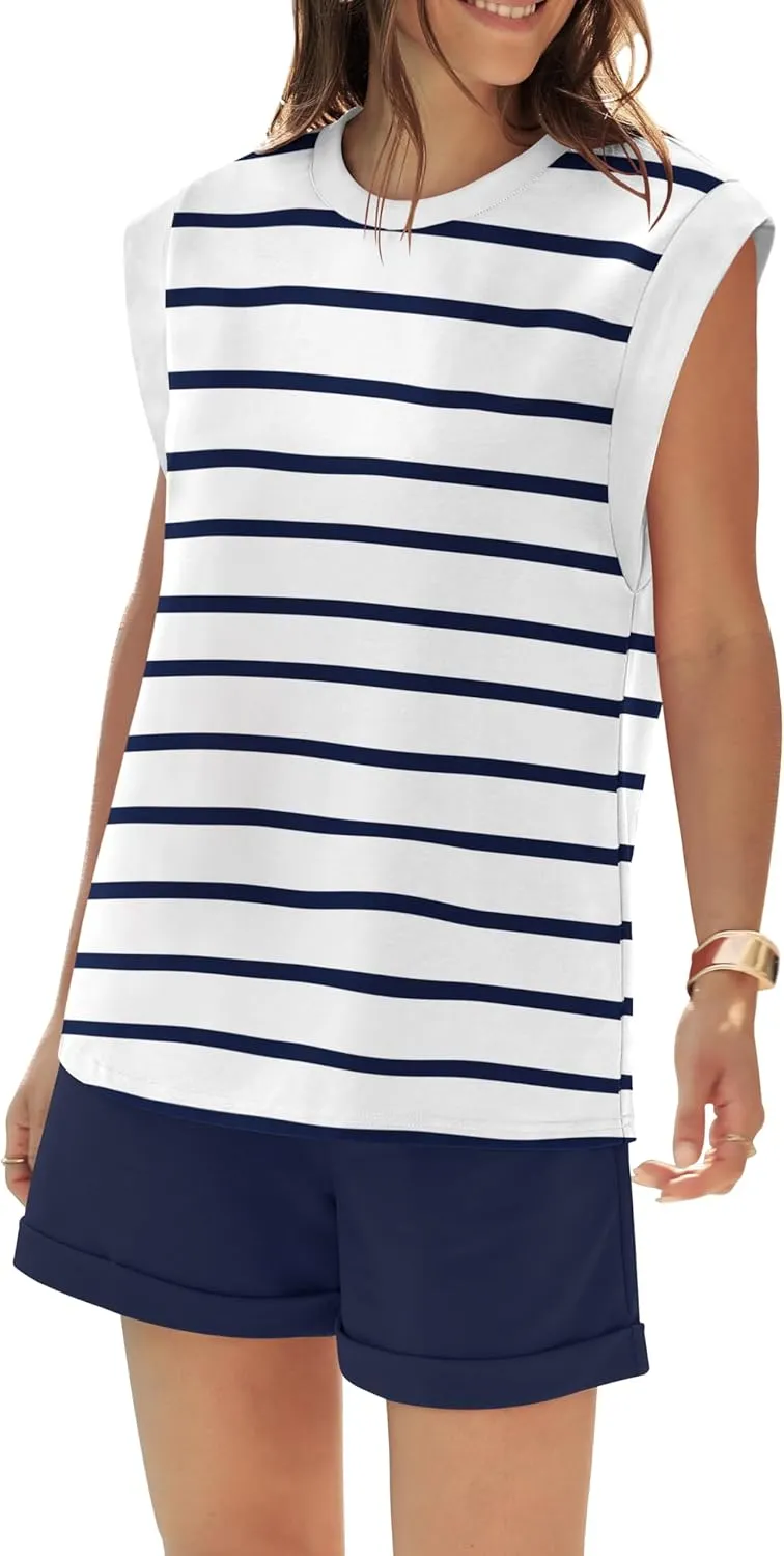 RUBZOOF 2 Piece Outfits for Women Lightweight Matching Lounge Sets Cap Sleeve Top and Elastic Waisted Shorts