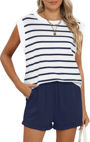 RUBZOOF 2 Piece Outfits for Women Lightweight Matching Lounge Sets Cap Sleeve Top and Elastic Waisted Shorts