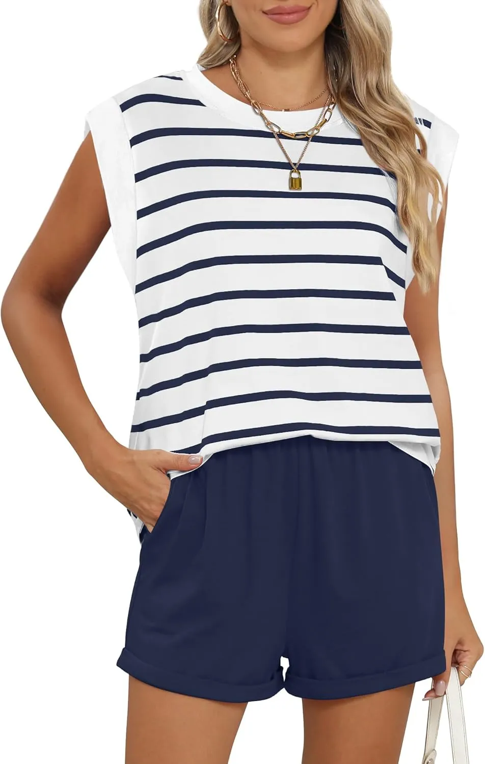 RUBZOOF 2 Piece Outfits for Women Lightweight Matching Lounge Sets Cap Sleeve Top and Elastic Waisted Shorts