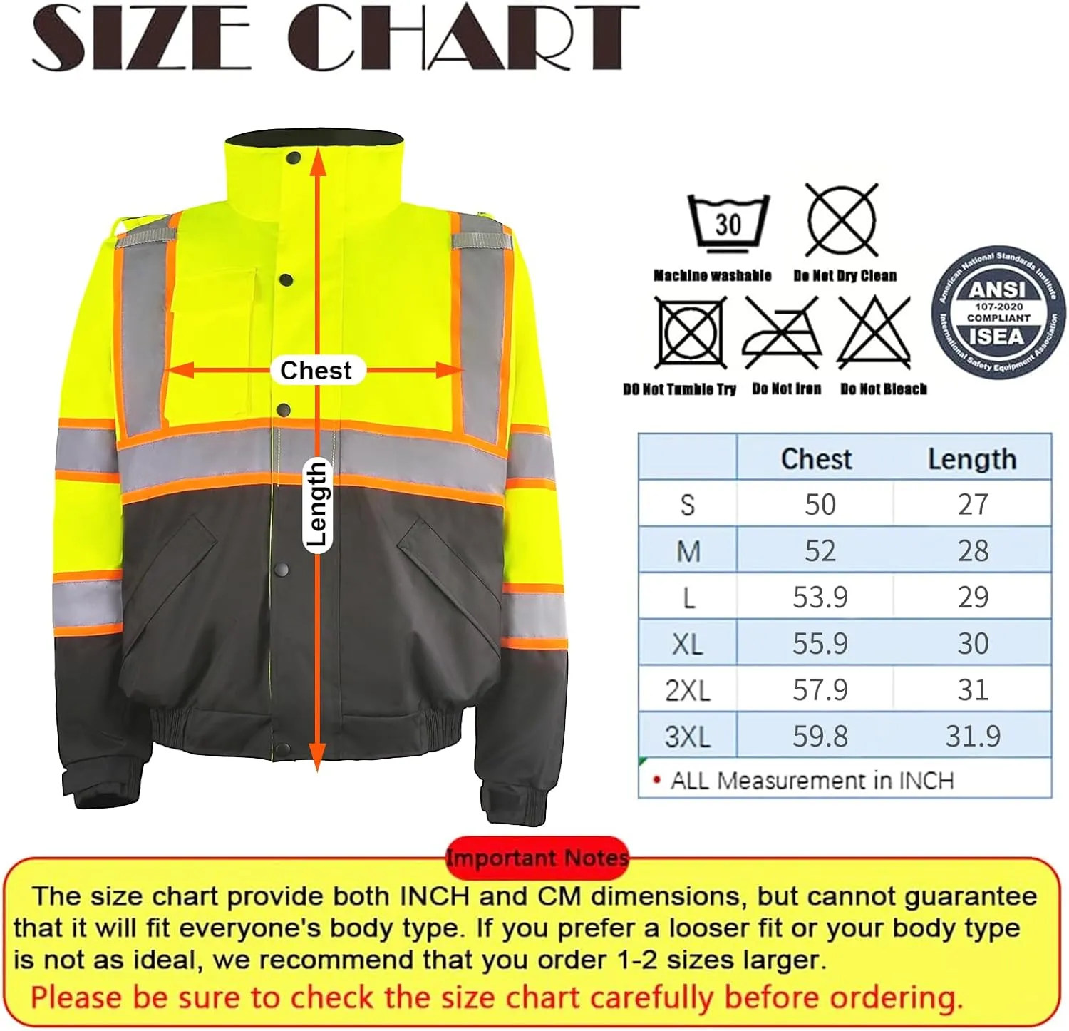 Safety Work Bomber Reflective Jackets for Men, Winter High Visibility Fleece Liner Jacket ANSI Compliant Waterproof
