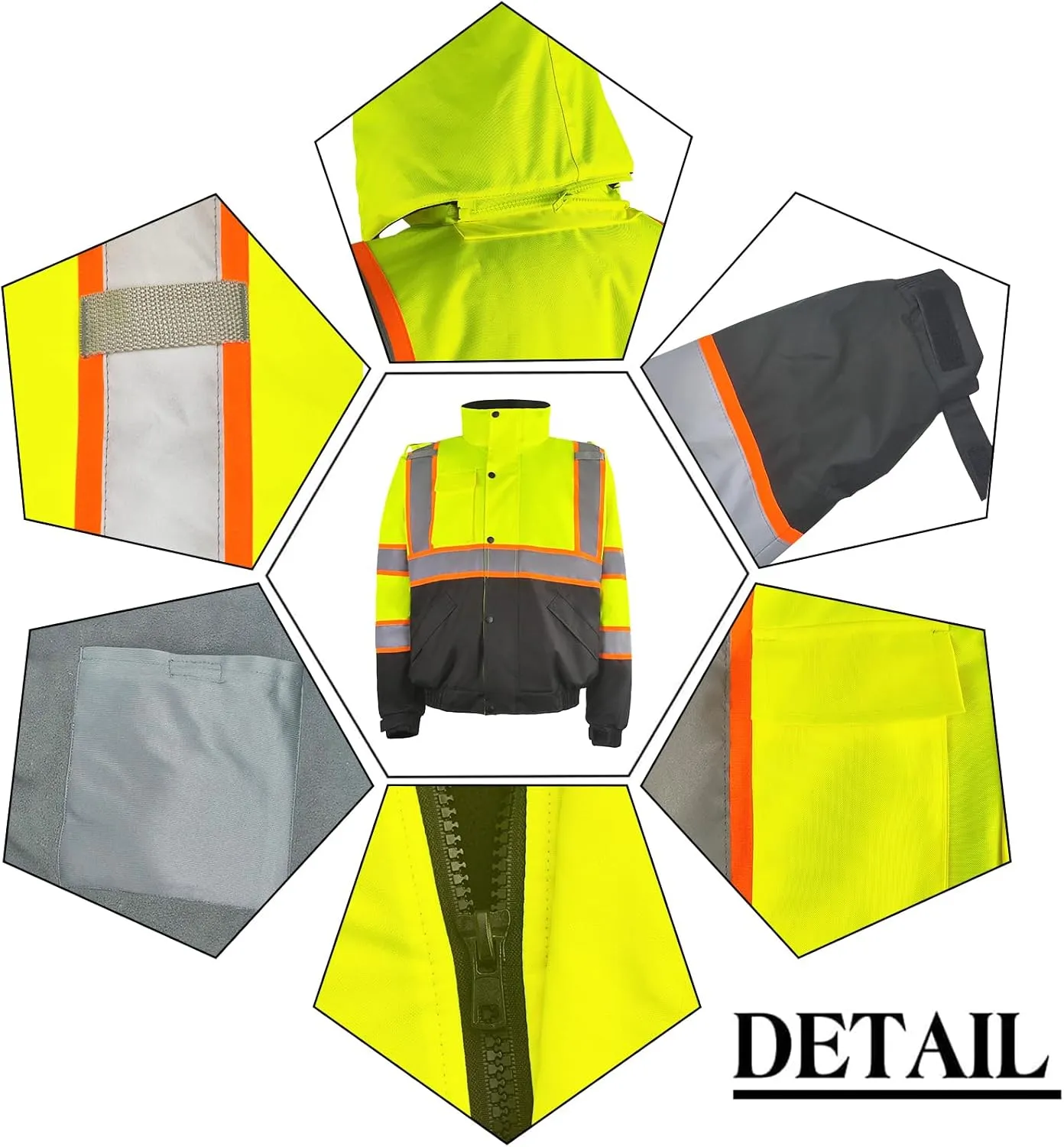 Safety Work Bomber Reflective Jackets for Men, Winter High Visibility Fleece Liner Jacket ANSI Compliant Waterproof