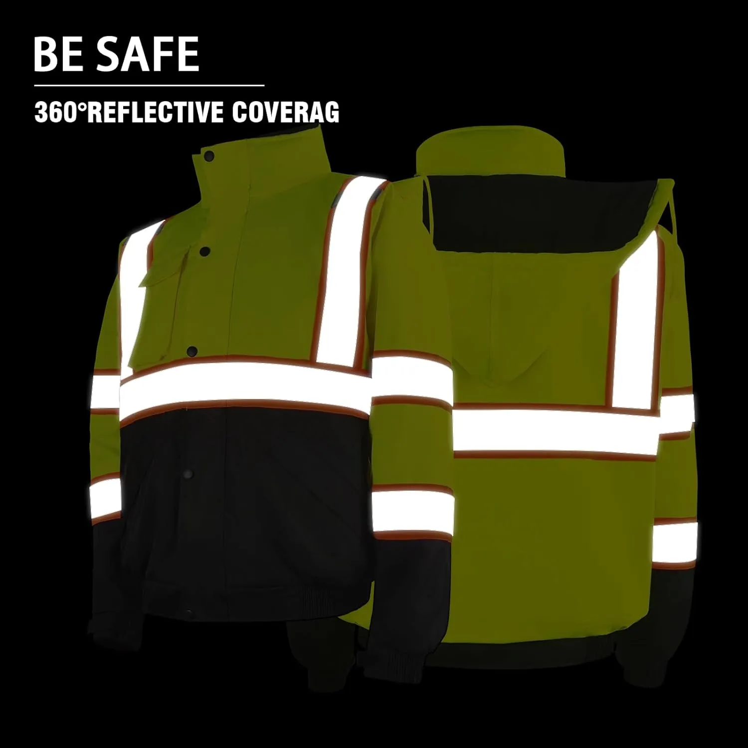 Safety Work Bomber Reflective Jackets for Men, Winter High Visibility Fleece Liner Jacket ANSI Compliant Waterproof