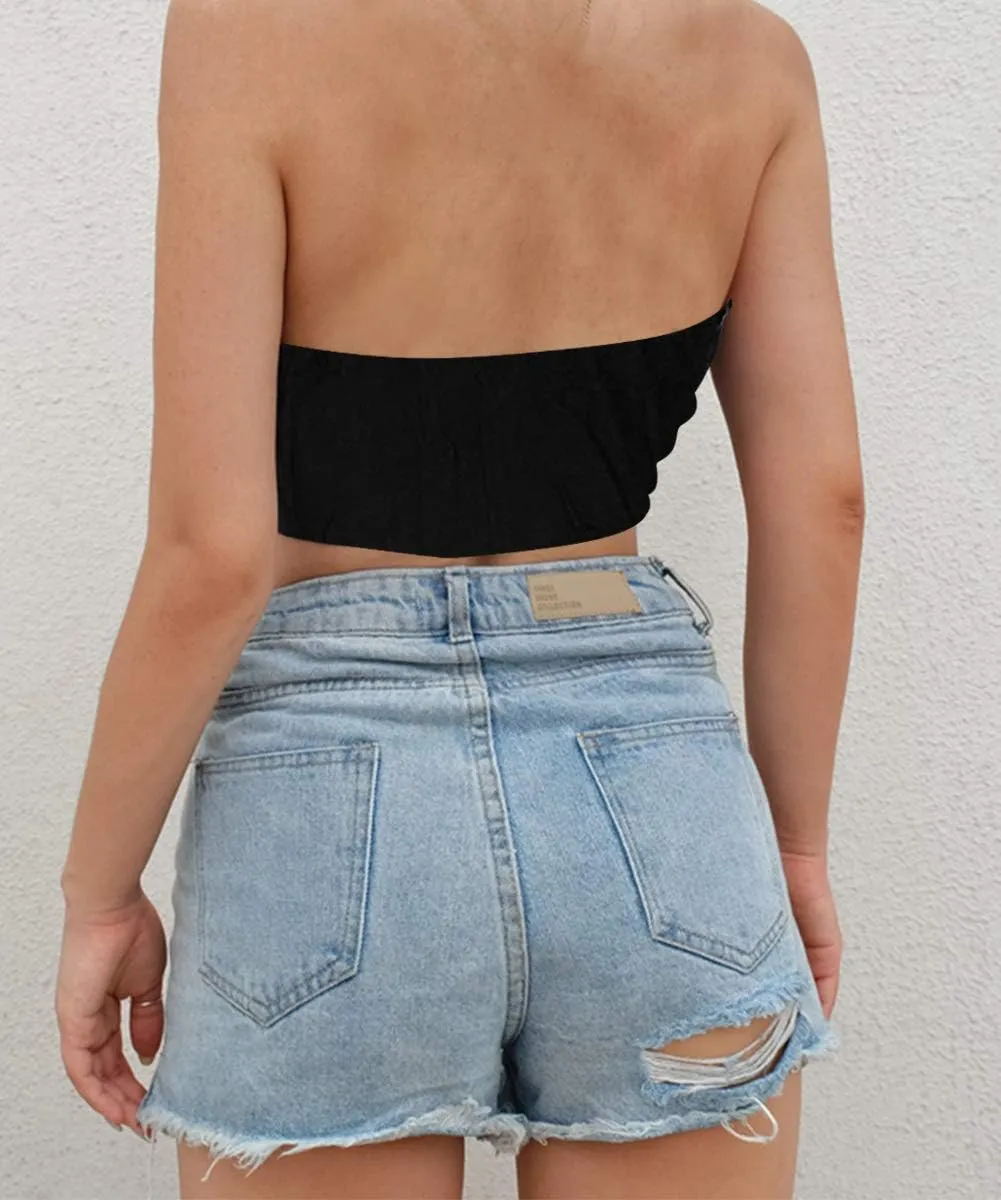 Sexy Crop Tops for Women Paisley Party Club Cothes Strapless Stretchy Bandeau Tube Tops Smocked Bandana Top
