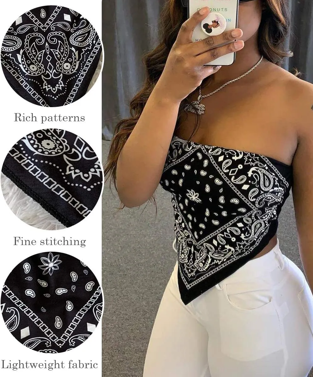 Sexy Crop Tops for Women Paisley Party Club Cothes Strapless Stretchy Bandeau Tube Tops Smocked Bandana Top