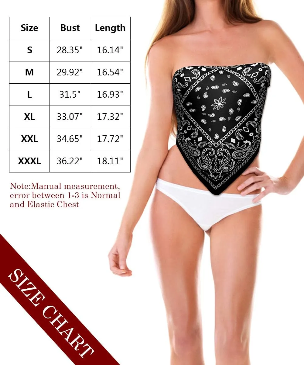 Sexy Crop Tops for Women Paisley Party Club Cothes Strapless Stretchy Bandeau Tube Tops Smocked Bandana Top