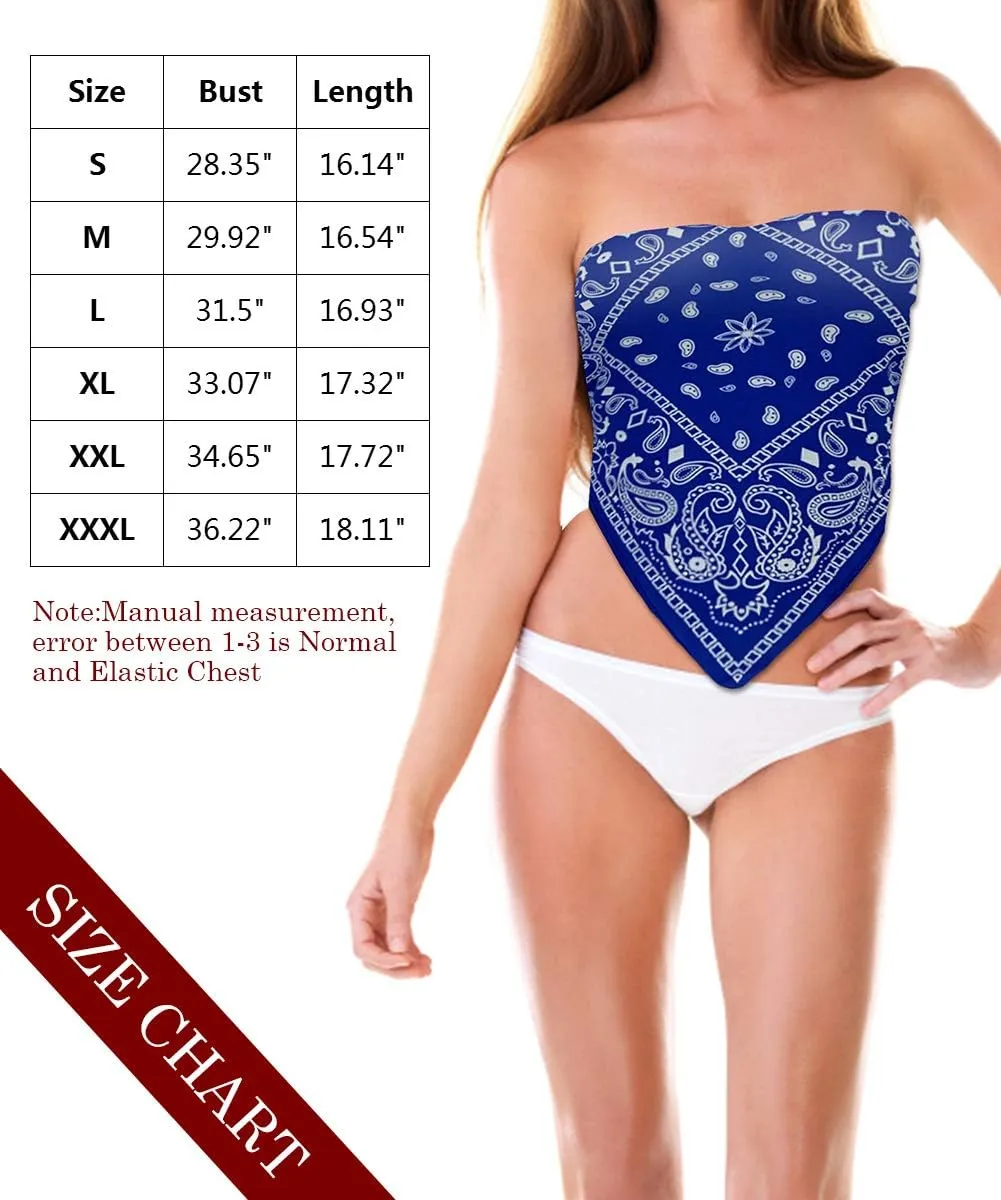 Sexy Crop Tops for Women Paisley Party Club Cothes Strapless Stretchy Bandeau Tube Tops Smocked Bandana Top