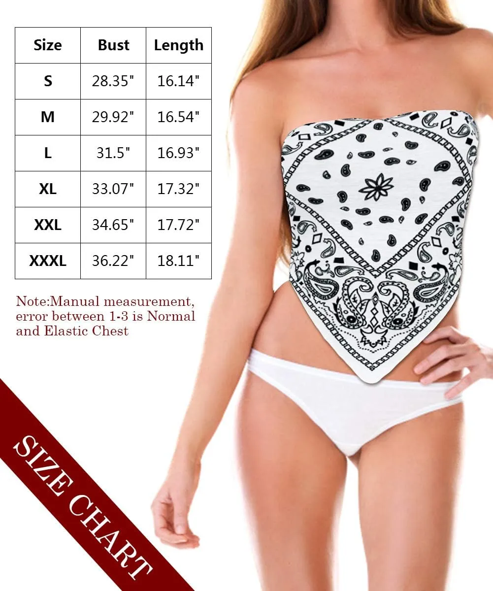 Sexy Crop Tops for Women Paisley Party Club Cothes Strapless Stretchy Bandeau Tube Tops Smocked Bandana Top