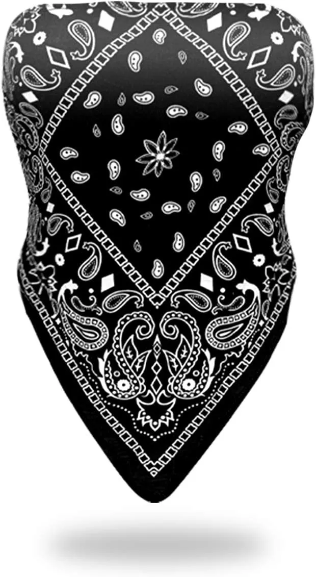 Sexy Crop Tops for Women Paisley Party Club Cothes Strapless Stretchy Bandeau Tube Tops Smocked Bandana Top