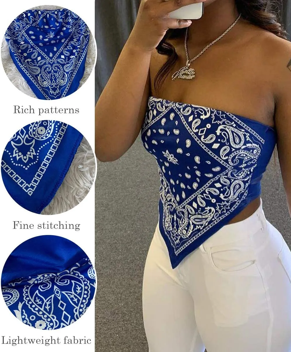 Sexy Crop Tops for Women Paisley Party Club Cothes Strapless Stretchy Bandeau Tube Tops Smocked Bandana Top