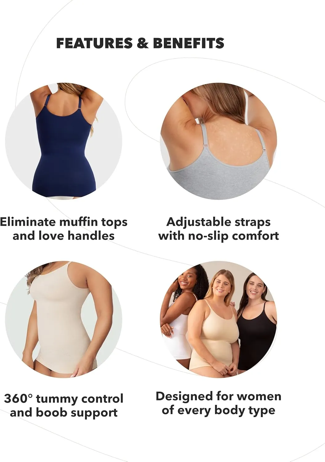 SHAPERMINT Womens Tops - Scoop Neck Cami Body Shaper for Women, Shapewear Tummy Control, Camisole Tank Tops for Women