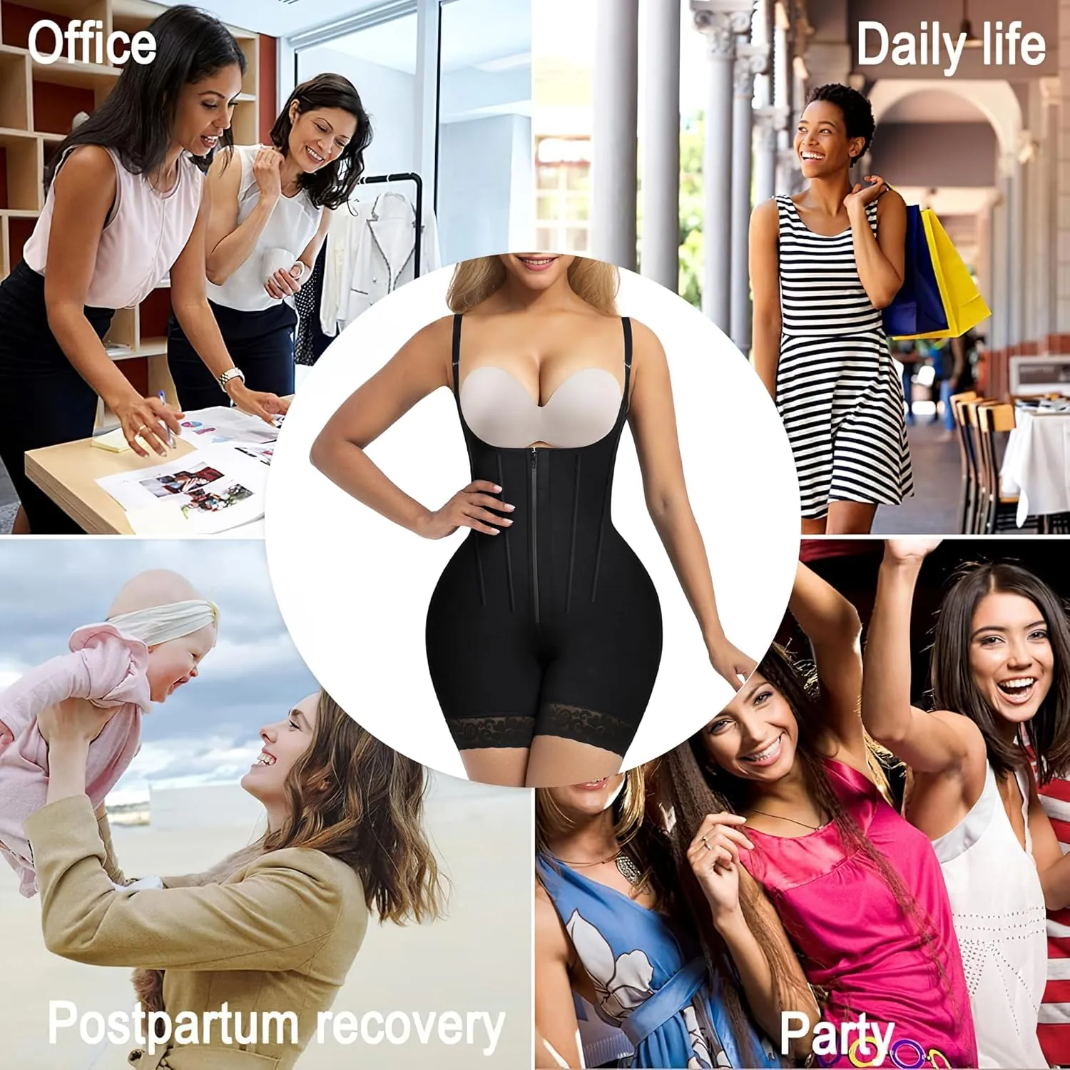 SHAPERX Shapewear for Women Tummy Control Body Shaper Butt Lifter Bodysuit Postpartum Girdles with Adjustable Straps