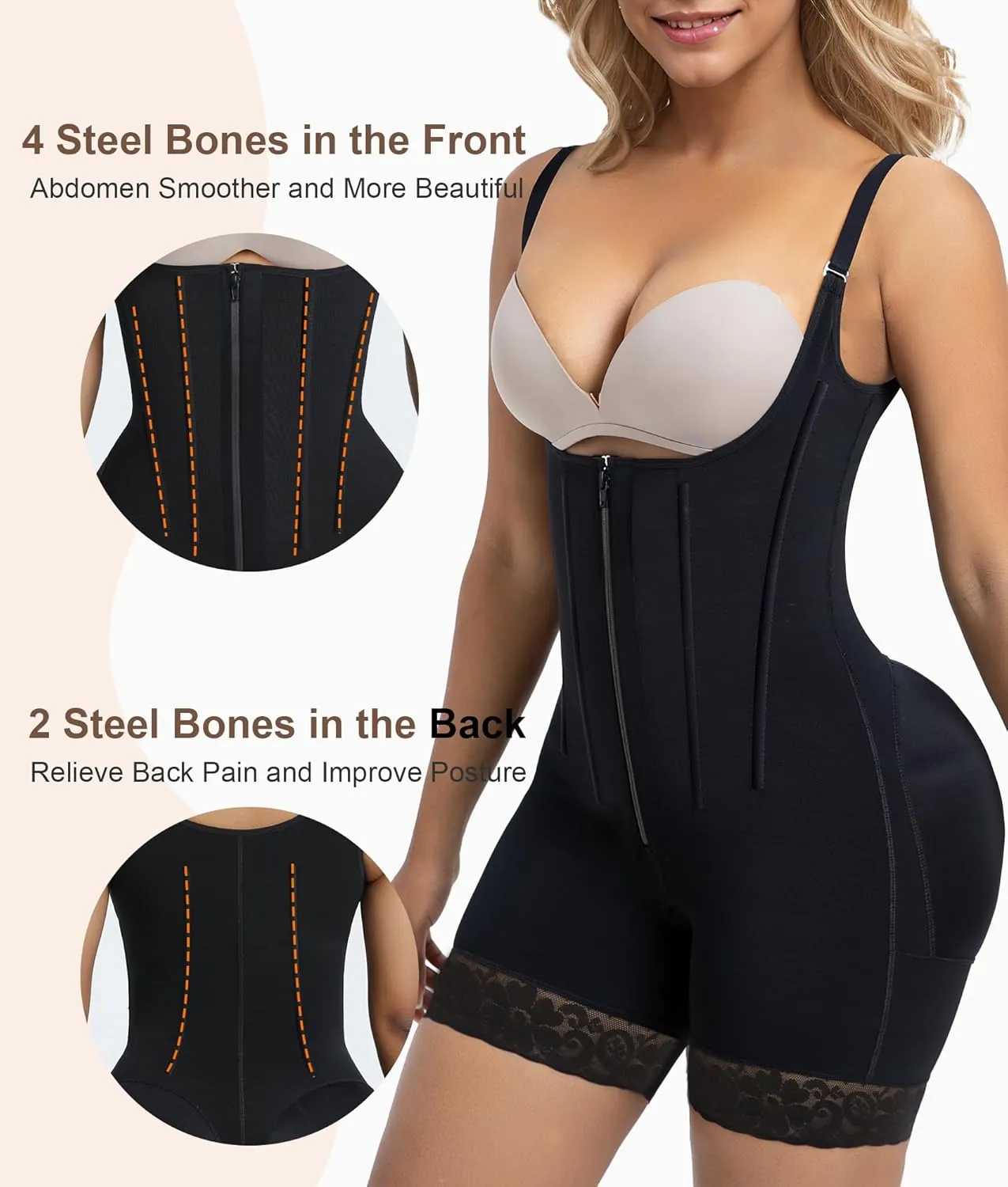 SHAPERX Shapewear for Women Tummy Control Body Shaper Butt Lifter Bodysuit Postpartum Girdles with Adjustable Straps