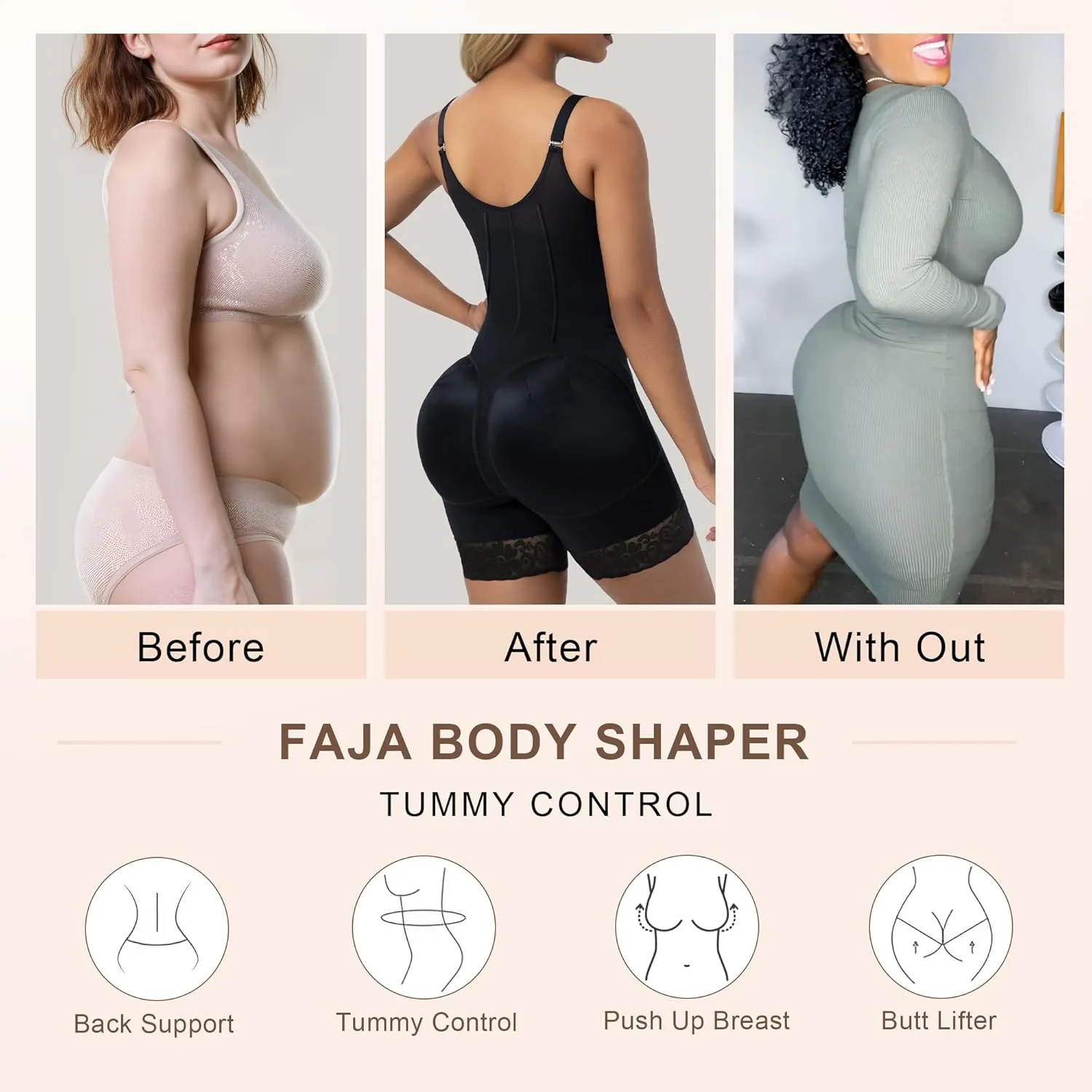 SHAPERX Shapewear for Women Tummy Control Body Shaper Butt Lifter Bodysuit Postpartum Girdles with Adjustable Straps
