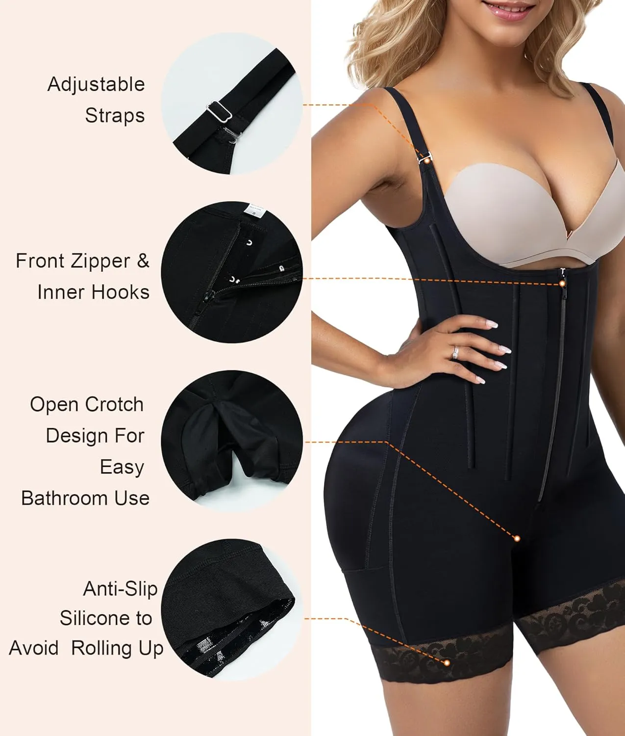 SHAPERX Shapewear for Women Tummy Control Body Shaper Butt Lifter Bodysuit Postpartum Girdles with Adjustable Straps