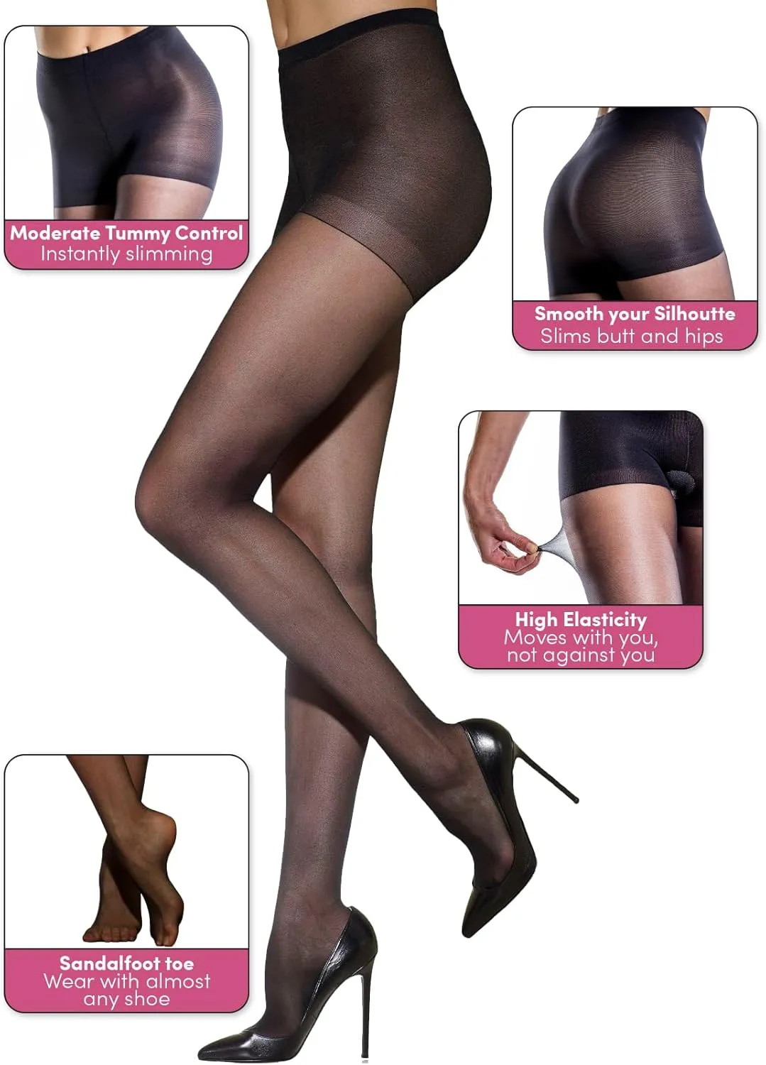 Silkies Women's Control Top Pantyhose with Run Resistant, Light Support Legs (2 Pair Pack)